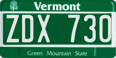 VT license plate ZDX730