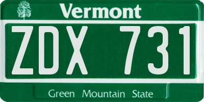 VT license plate ZDX731