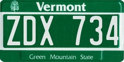 VT license plate ZDX734