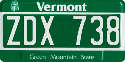 VT license plate ZDX738