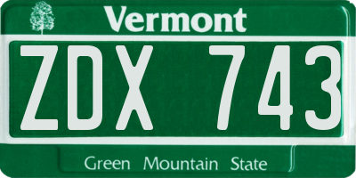 VT license plate ZDX743
