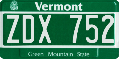 VT license plate ZDX752