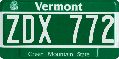 VT license plate ZDX772