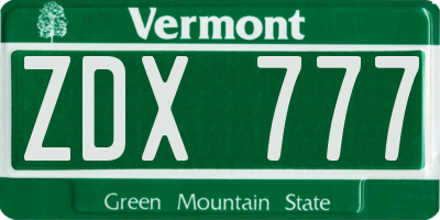 VT license plate ZDX777