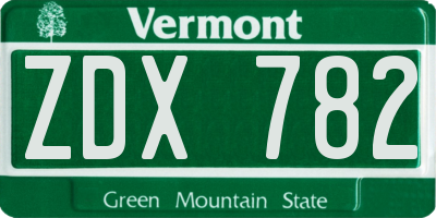 VT license plate ZDX782