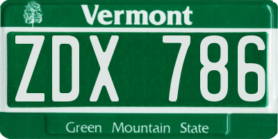 VT license plate ZDX786