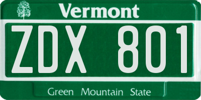 VT license plate ZDX801