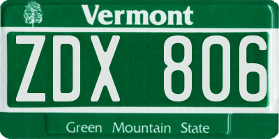 VT license plate ZDX806