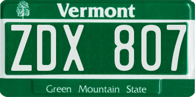 VT license plate ZDX807