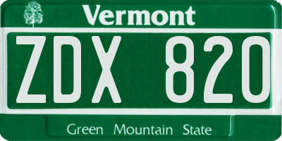 VT license plate ZDX820