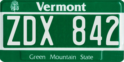VT license plate ZDX842