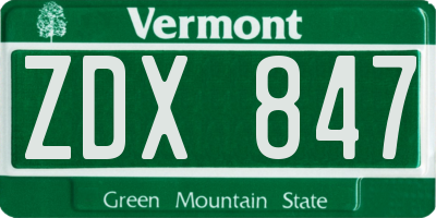 VT license plate ZDX847
