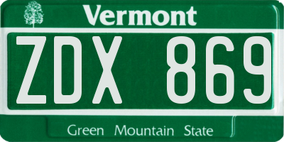 VT license plate ZDX869