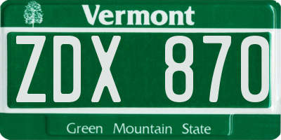 VT license plate ZDX870
