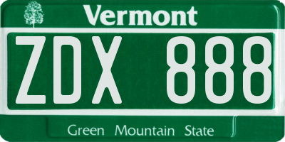 VT license plate ZDX888