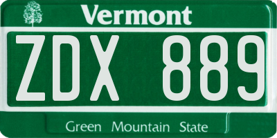 VT license plate ZDX889