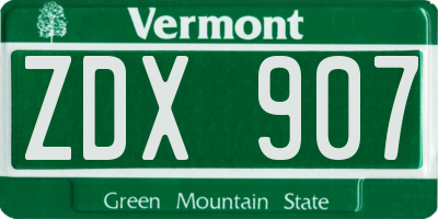 VT license plate ZDX907