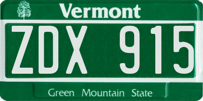 VT license plate ZDX915