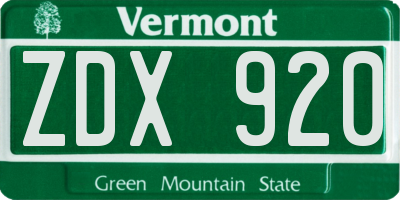 VT license plate ZDX920