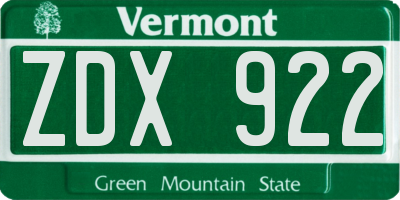 VT license plate ZDX922