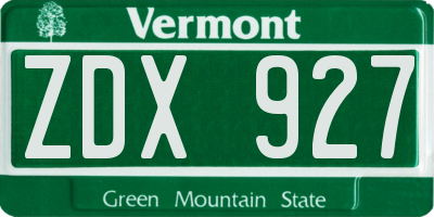 VT license plate ZDX927