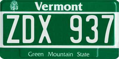 VT license plate ZDX937