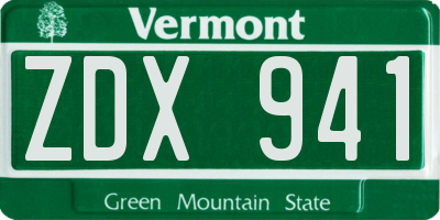 VT license plate ZDX941