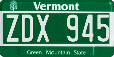 VT license plate ZDX945