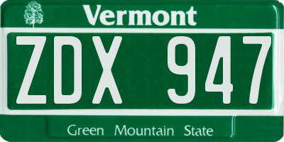 VT license plate ZDX947