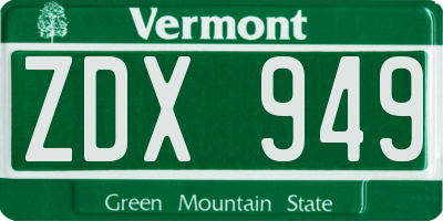 VT license plate ZDX949