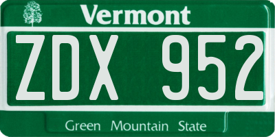 VT license plate ZDX952
