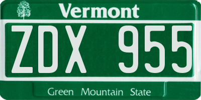 VT license plate ZDX955