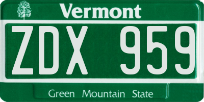 VT license plate ZDX959