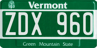 VT license plate ZDX960