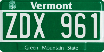 VT license plate ZDX961