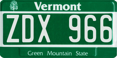 VT license plate ZDX966