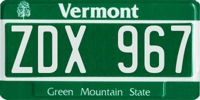 VT license plate ZDX967
