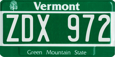 VT license plate ZDX972