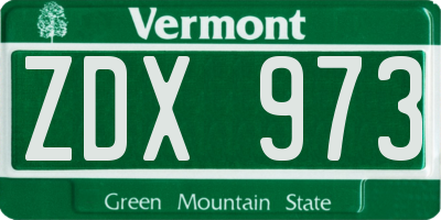 VT license plate ZDX973