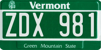 VT license plate ZDX981