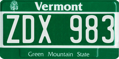 VT license plate ZDX983
