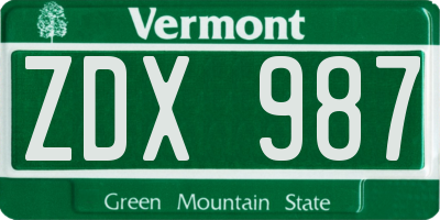 VT license plate ZDX987