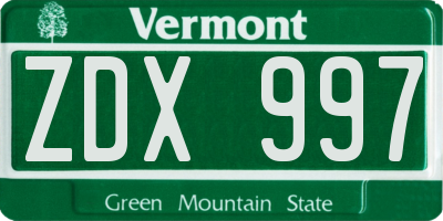 VT license plate ZDX997
