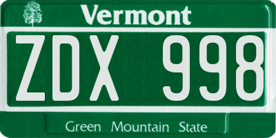 VT license plate ZDX998