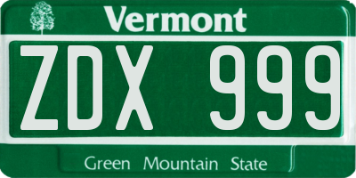 VT license plate ZDX999