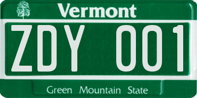 VT license plate ZDY001