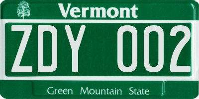 VT license plate ZDY002