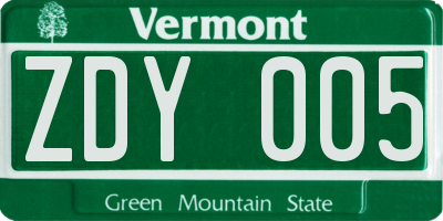 VT license plate ZDY005