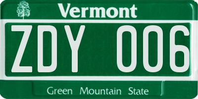 VT license plate ZDY006