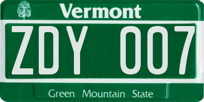 VT license plate ZDY007